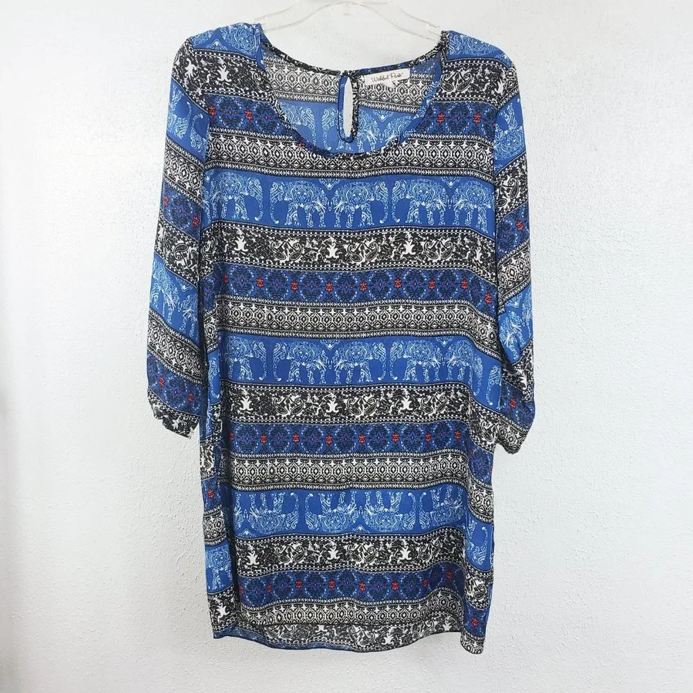 Wishful Park Women's Blue Long Sleeve Scoop Neck Large Top Tunic Shirt Blouse - Picture 12 of 12